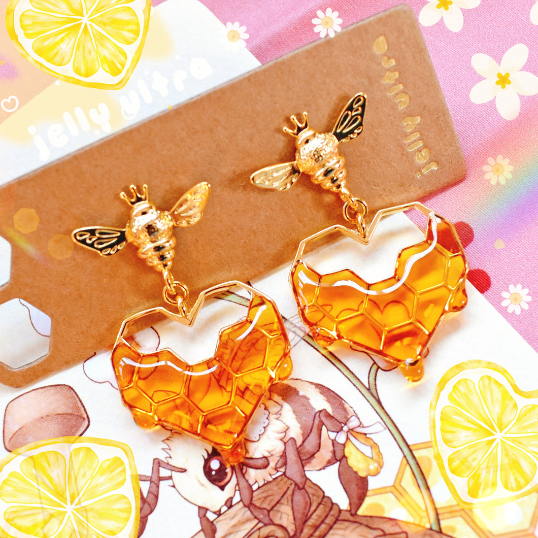 Honeycomb Heart Earrings 18k Gold